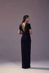 Mash X Allure - Black LONG VELVET DRESS WITH OPEN BACK
