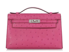 Hermes - rose tyrien Ostrich Kelly Pochette Palladium Hardware