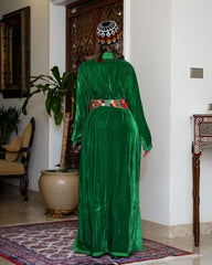 Teeb moroccan velvet kaftan - emerald green with belt - free size