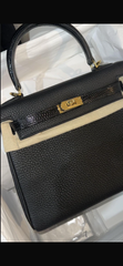 Hermes - kelly 25 black touch lizard - Gold HW - togo