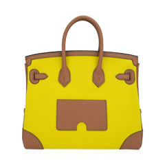Hermes - Limited Edition Birkin Cargo 25 Jaune Citron (9N) Chai (0M) Canvas