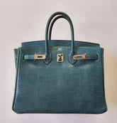 Hermes - Lizard birkin 25 blue - PHW