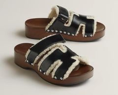Hermes - kod clog black fur 37.5