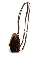 Chanel -Brown Quilted Velvet Classic Flap Backpack - gold chain