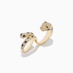 EF - Signature Gold Emerald, Black and White Double Finger Ring