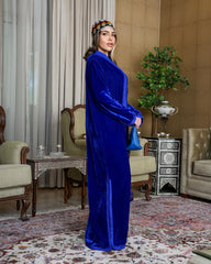 Teeb moroccan velvet kaftan - royal blue with belt - free size