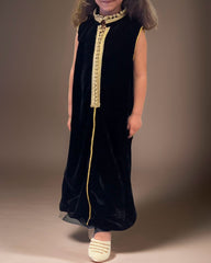 Shd X Mash - kids velvet kaftan sleeveless- gold embroidery