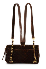 Chanel -Brown Quilted Velvet Classic Flap Backpack - gold chain