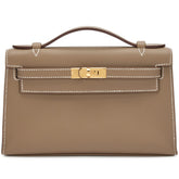 Hermes - Etoupe Swift Kelly Pochette Gold Hardware