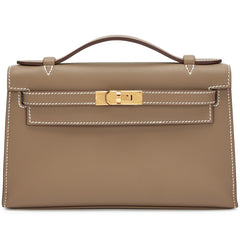Hermes - Etoupe Swift Kelly Pochette Gold Hardware