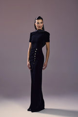 Mash X Allure - Black LONG VELVET DRESS WITH OPEN BACK