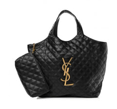 SAINT LAURENT Quilted Monogram Maxi Shopping Tote Black