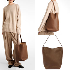 The row - Park Large leather tote bag - dark olive