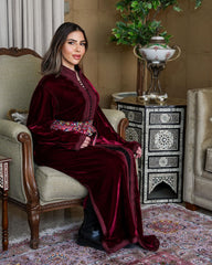 Teeb moroccan velvet kaftan - Maroon with belt - free size