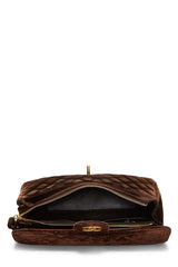 Chanel -Brown Quilted Velvet Classic Flap Backpack - gold chain