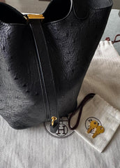 Hermes - picotin lock 18 ostrich black - gold HW