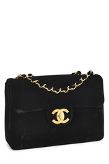 Chanel - Black Vertical Velvet Half Flap Jumbo