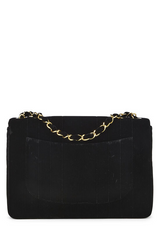 Chanel - Black Vertical Velvet Half Flap Jumbo
