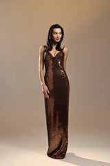 Mash X Allure - Bronze LONG SEQUINS DRESS WITH CUPS