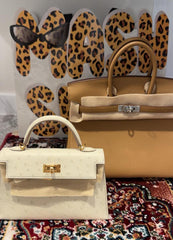 Hermes - ostrich mini kelly 20 - Beton - gold HW