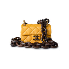Chanel - mini lambskin quilted yellow wood chain - limited edition