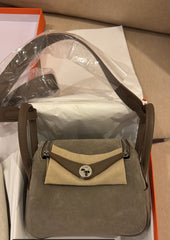 Hermes - lindy Grizzly Mini Suede / Swift Étoupe / PHW