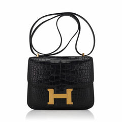 Hermes- Mini Constance 18 Bag Black Matte Alligator with GHW