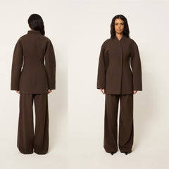 Khy set - Tailored Mini Dress blazer with Pleated Wide Leg Trouser - cinder color