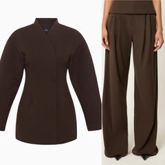 Khy set - Tailored Mini Dress blazer with Pleated Wide Leg Trouser - cinder color