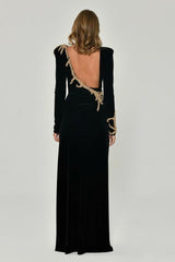 QA Black velvet long sleeve Gown size 12 uk