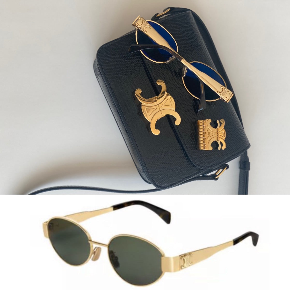 Celine eyewear- gold oval  - with TAN cross case bag