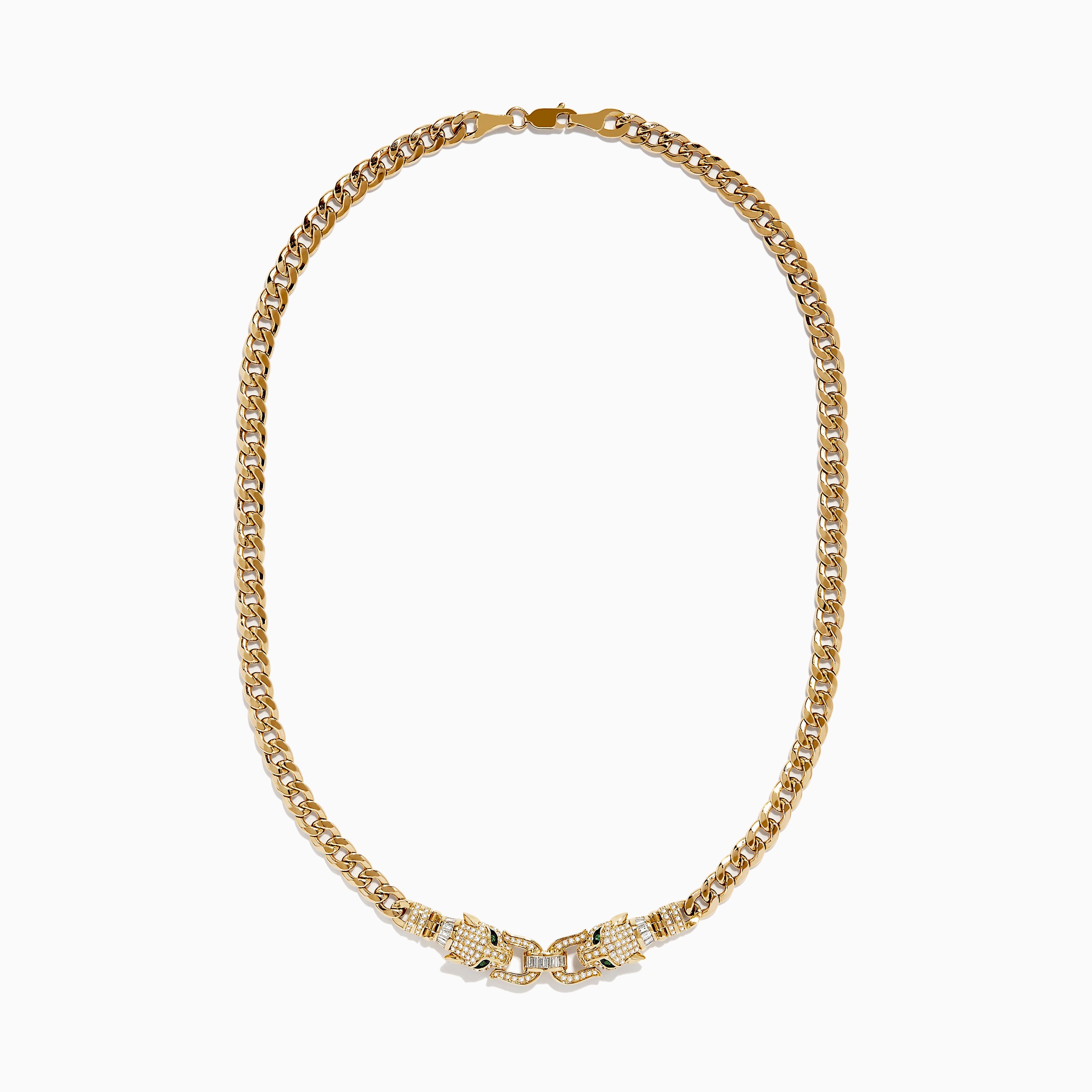 EF - Signature 14K Yellow Gold Diamond and Emerald Panther Necklace