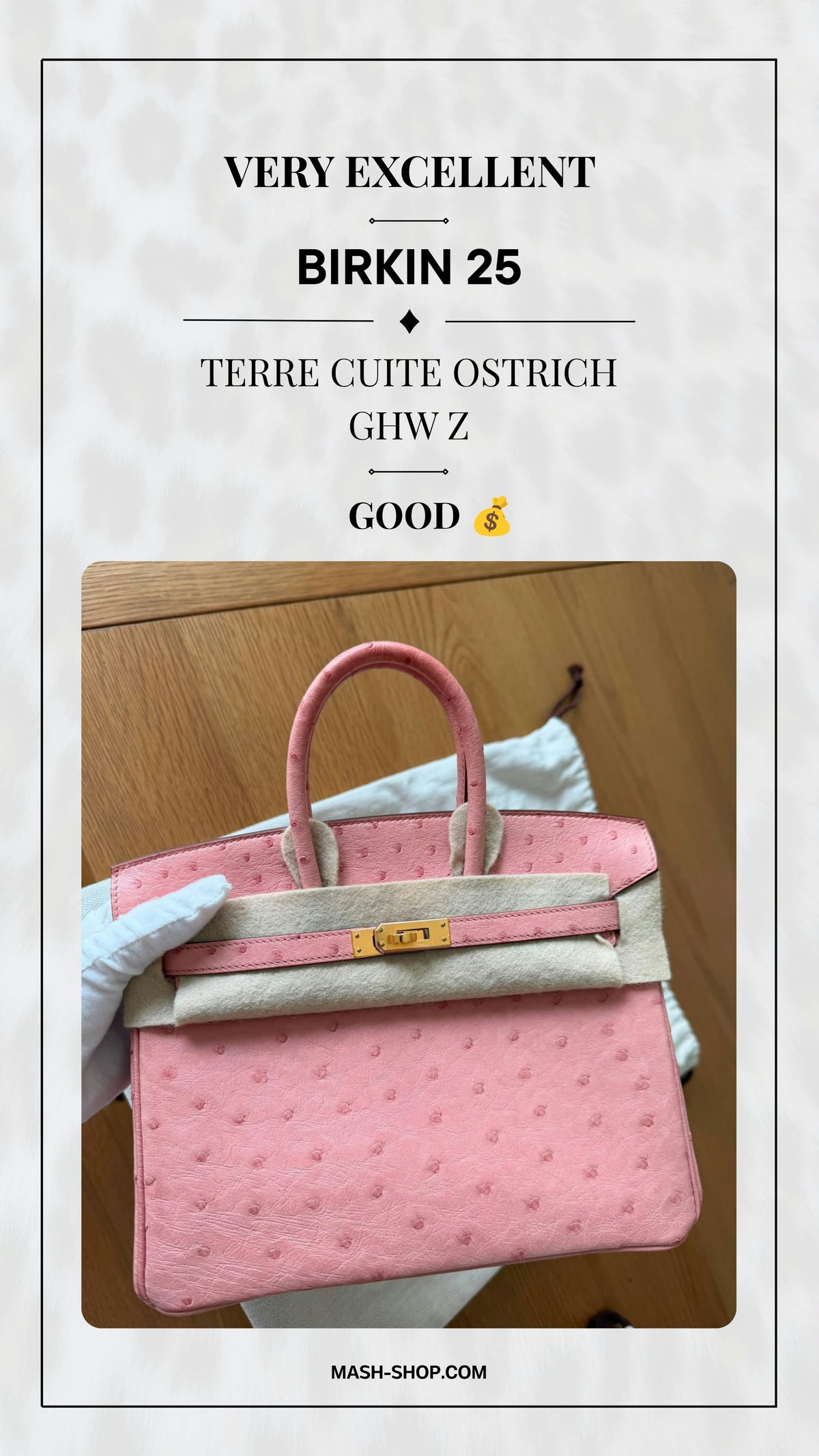 Hermes - Birkin 25 Terre Cuite Ostrich Ghw Z 

available