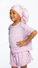 BH satin bonnet - pink leopard little girls free size