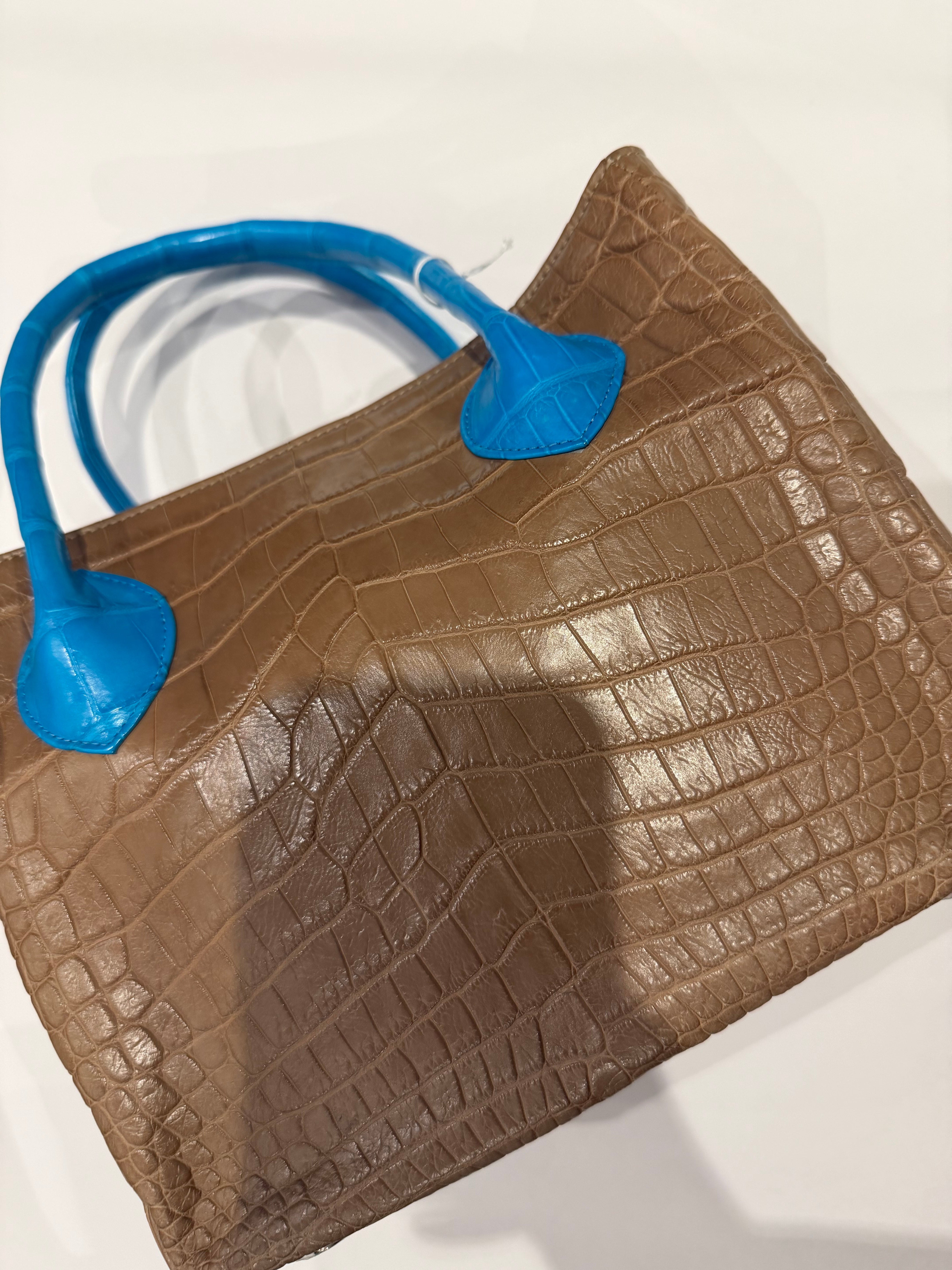 Bougie Bags - the real crocodile 🐊 - biege / blue- with strap