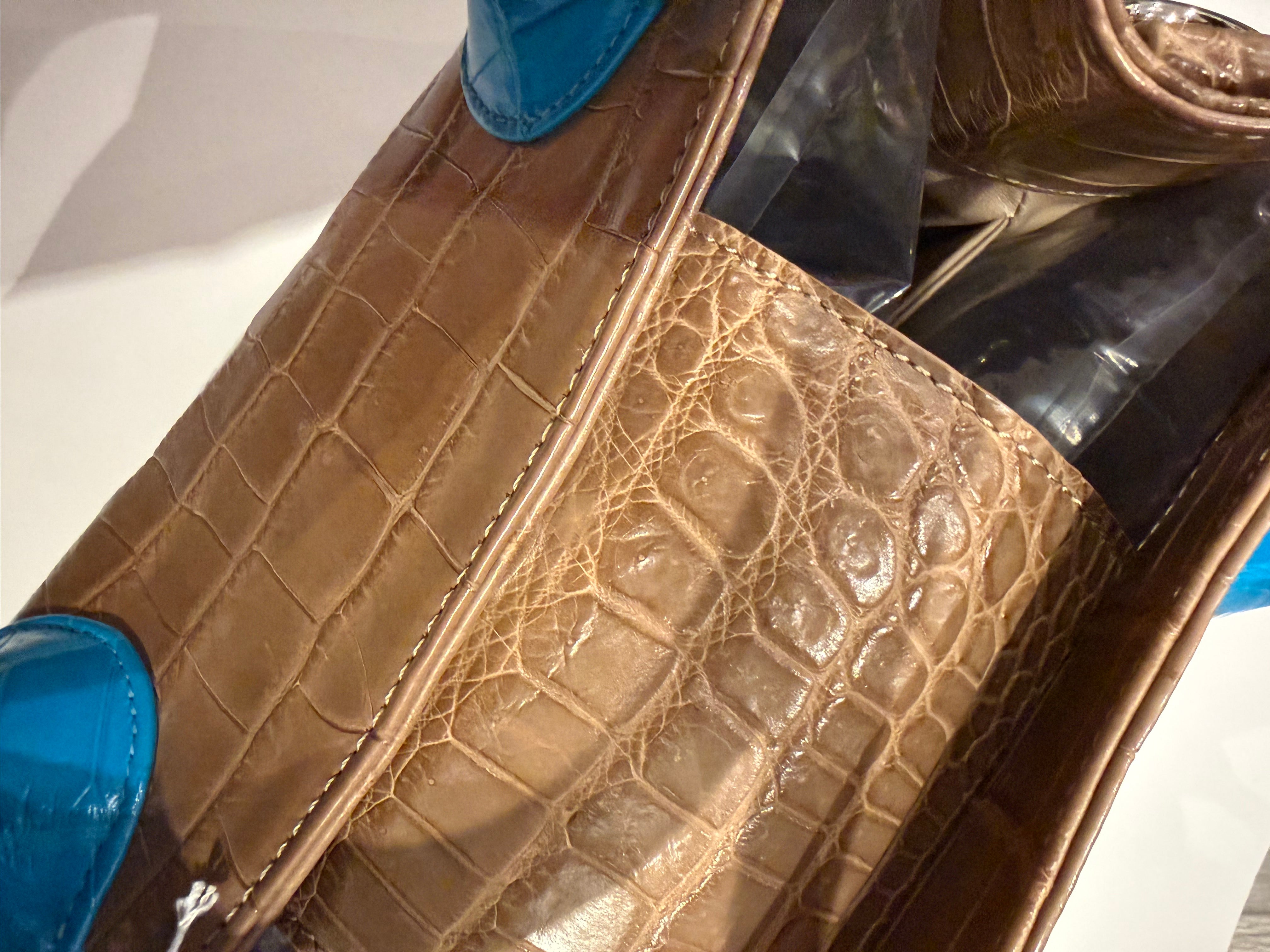 Bougie Bags - the real crocodile 🐊 - biege / blue- with strap