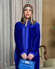 Teeb moroccan velvet  kaftan - royal blue with belt - free size