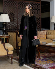 Teeb moroccan velvet  kaftan - Black with belt - free size