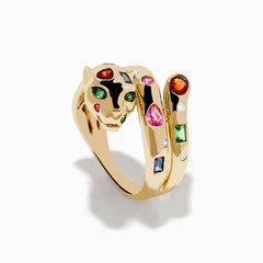 EF- Signature 14K Gold Multi Sapphire and Diamond Panther Wrap Ring