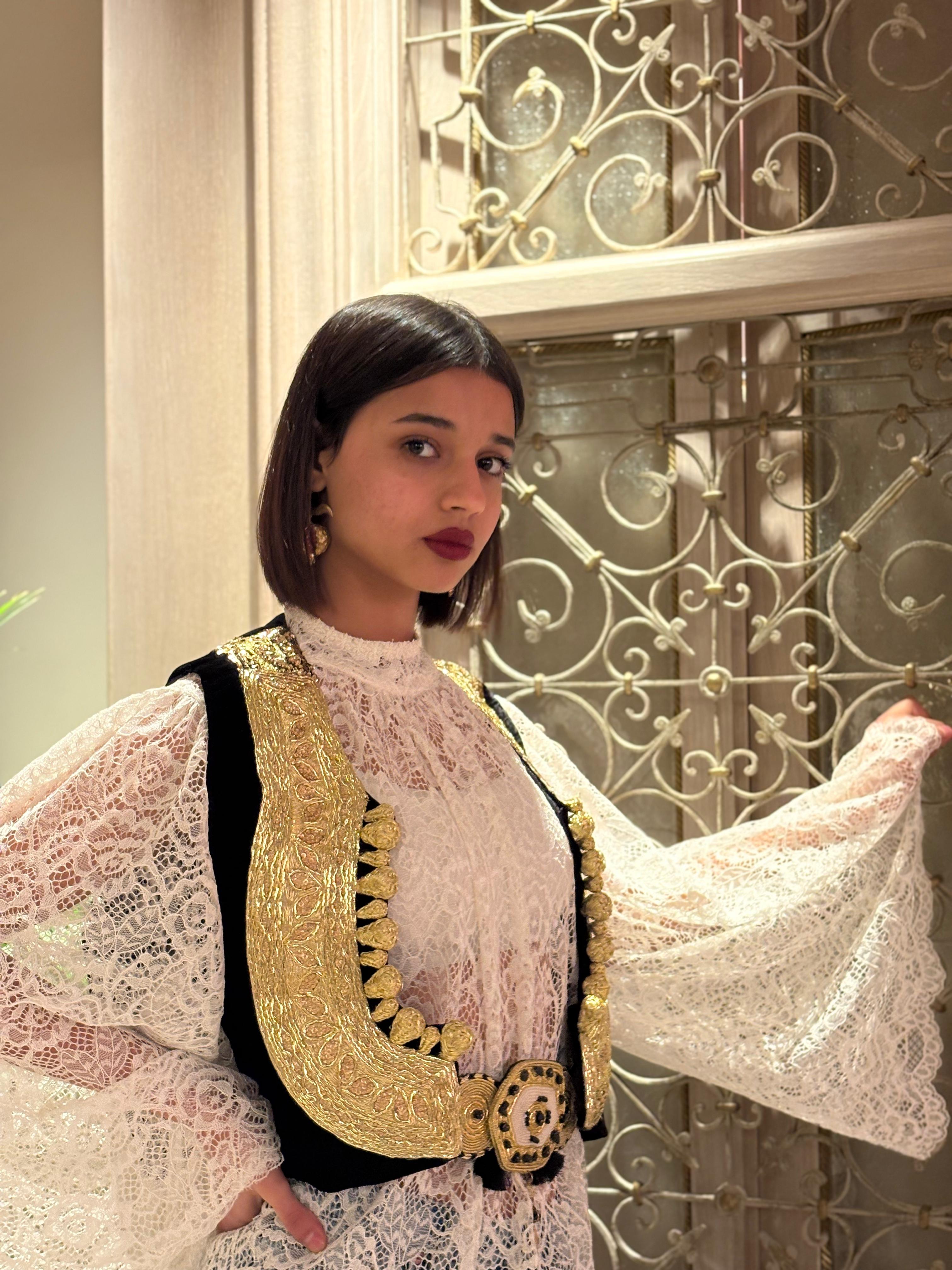 Mash X س ن دس -  black velvet vest with big embroidery