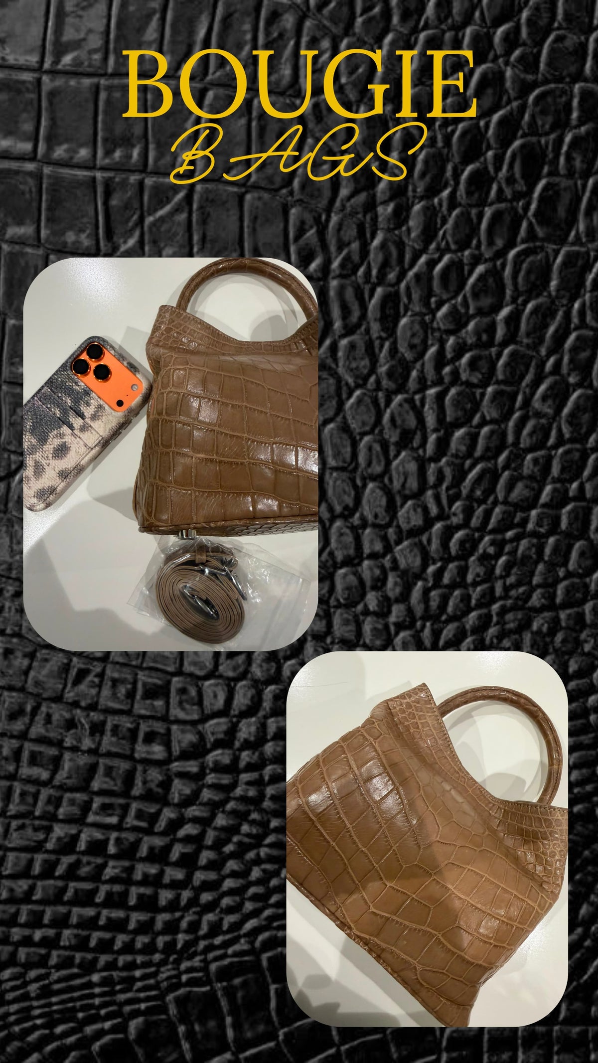 Bougie Bags - the real crocodile 🐊 - mini shopping / cross   - sand   - with strap