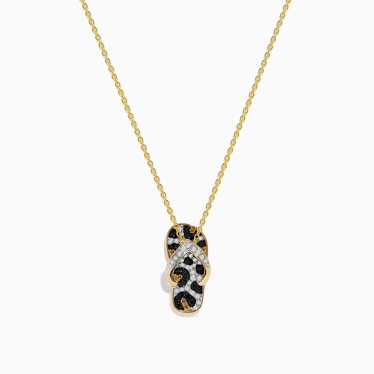 EF - 14K Yellow Gold White, Brown, and Black Diamond Flip Flop Pendant