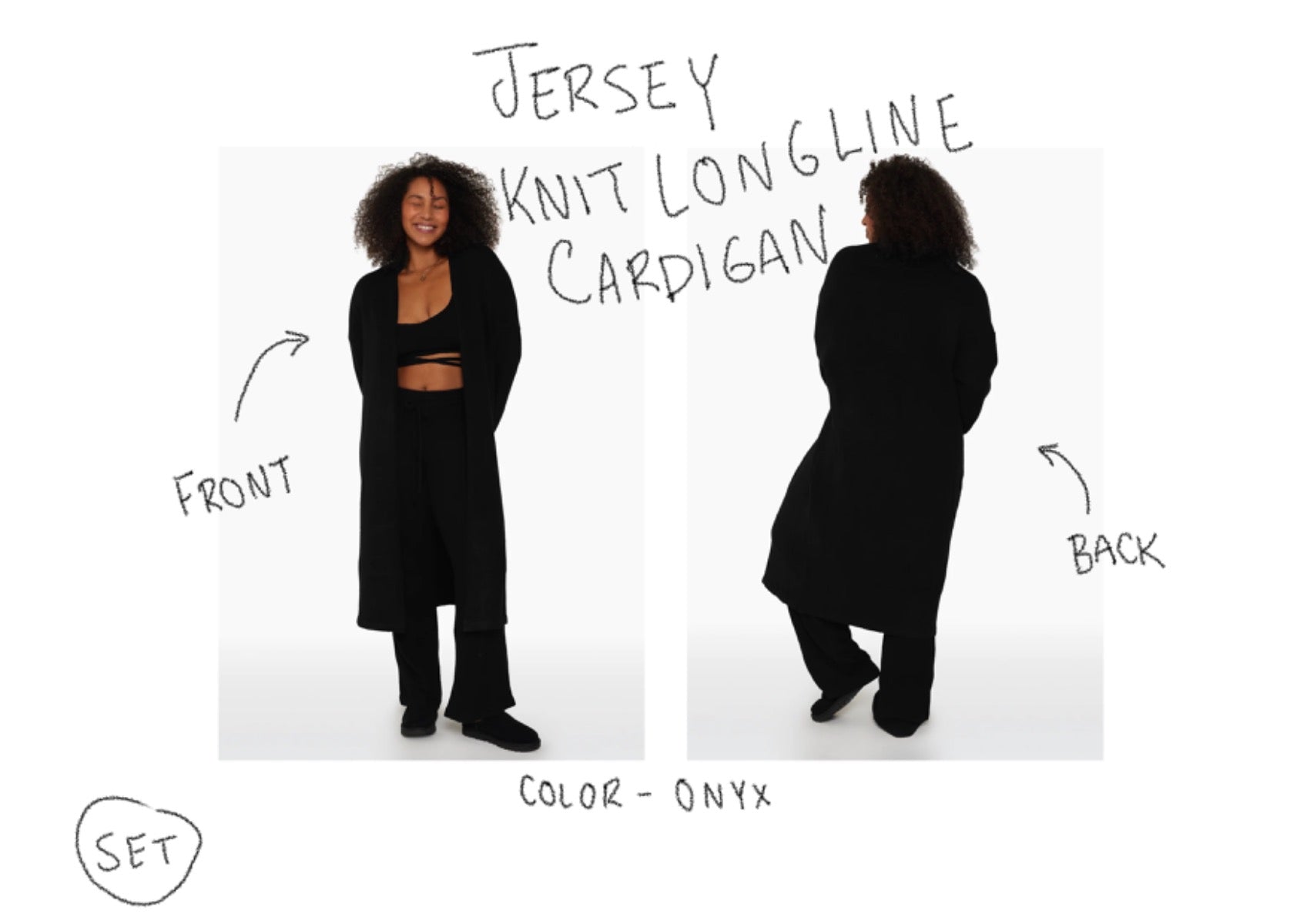 Set active - jersey knit  cardigan + pants - onyx