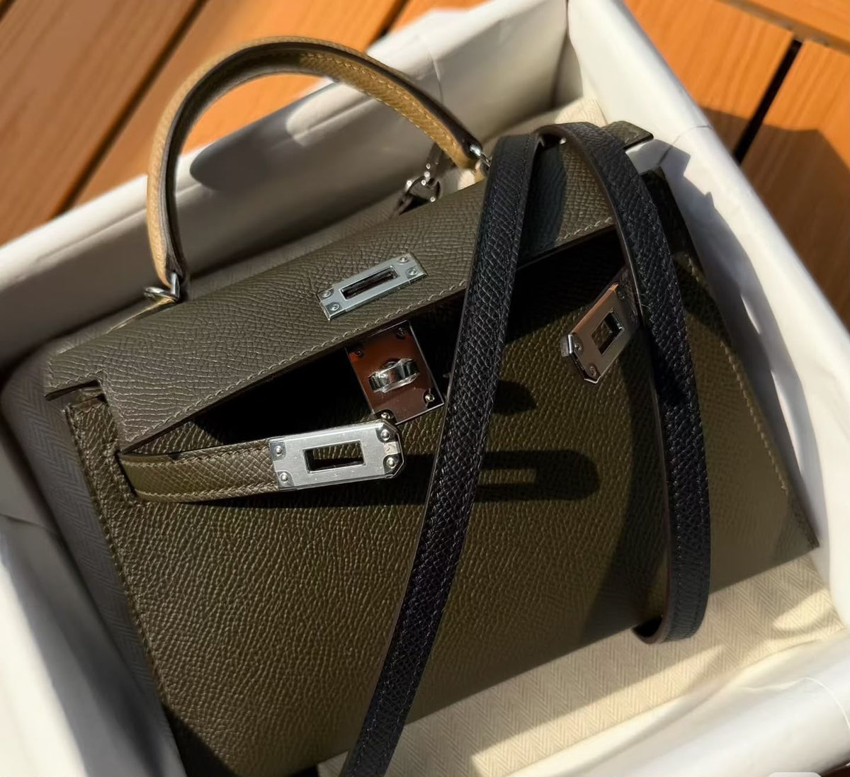 Hermes - Mini K20 Tricolor Vert loden / Dune / Black Epsom Phw G