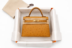 Hermes - Kelly 20 ostrich - tabac Ghw