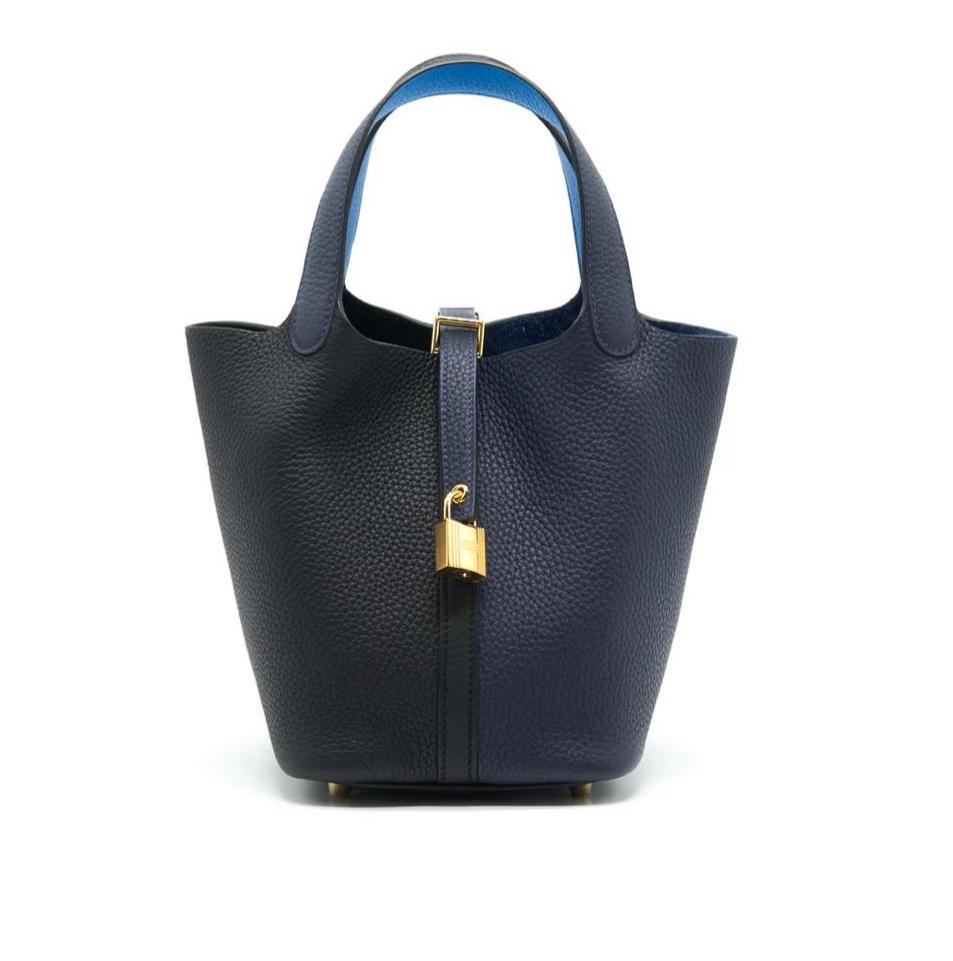 HERMES -PICOTIN 18 LOCK BAG BLEU NUIT, NOIR, BLEU FRIDA