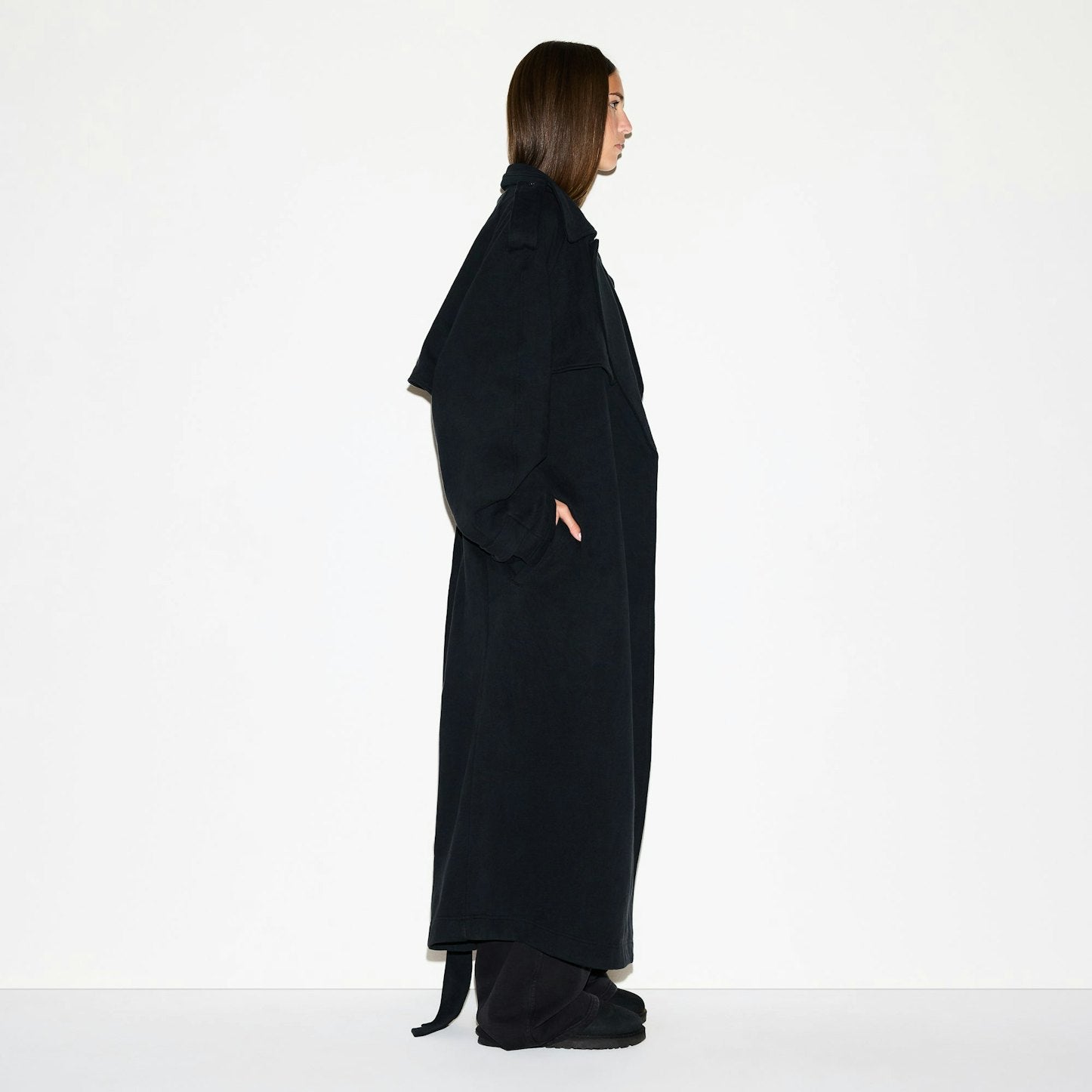 Skims - OVERSIZED TRENCH COAT - boyfriend cotton  fleece - onyx black