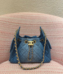 CHANEL - 25 SMALL HANDBAG
 
Washed Denim & Gold-Tone Metal 
Blue