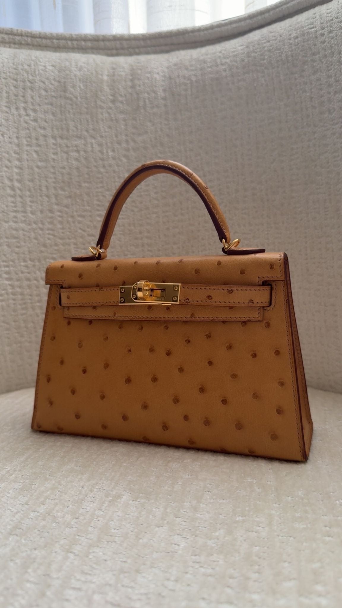 Hermes - kelly 20 ostrich - tabac ghw
