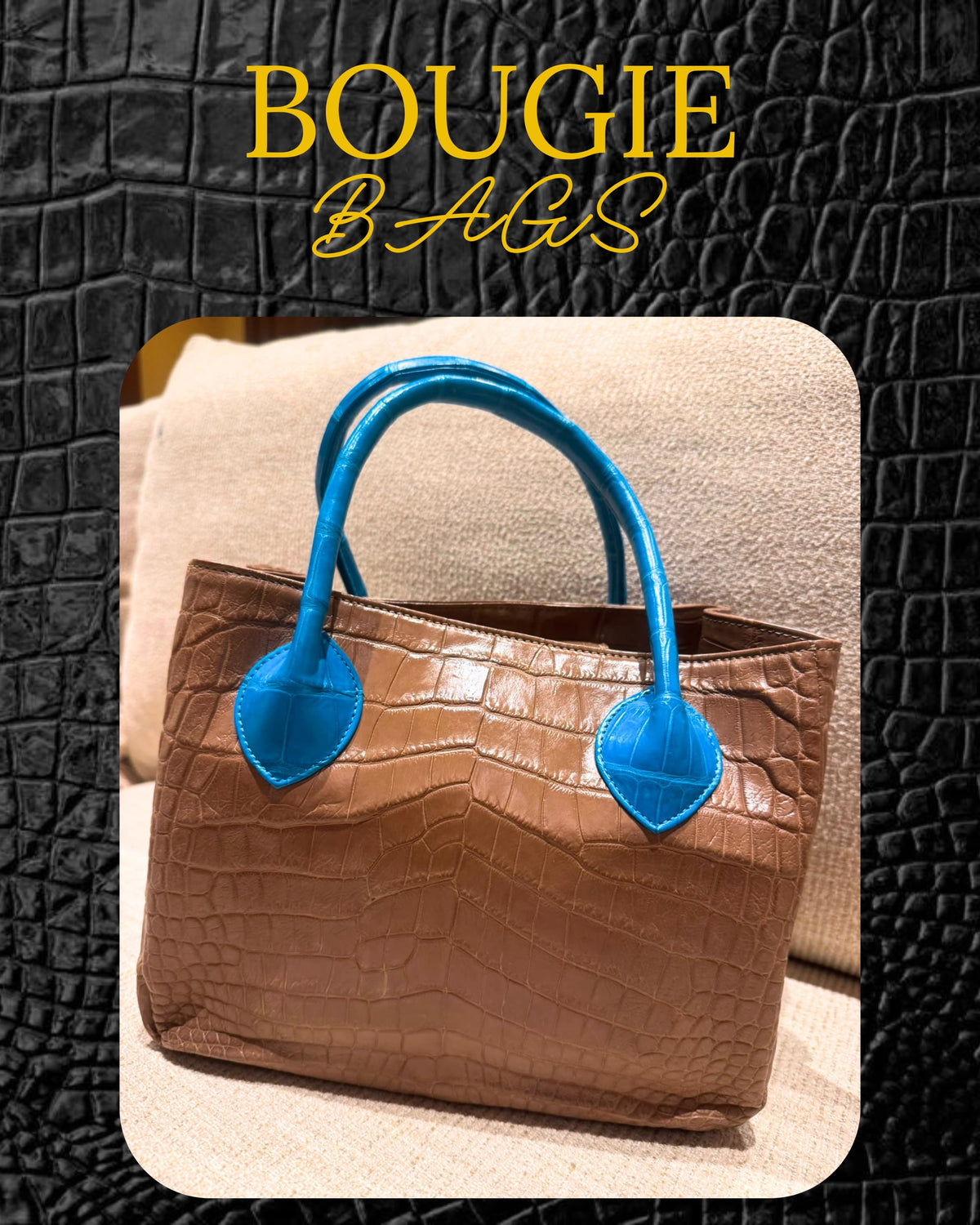 Bougie Bags - the real crocodile 🐊 - biege / blue- with strap
